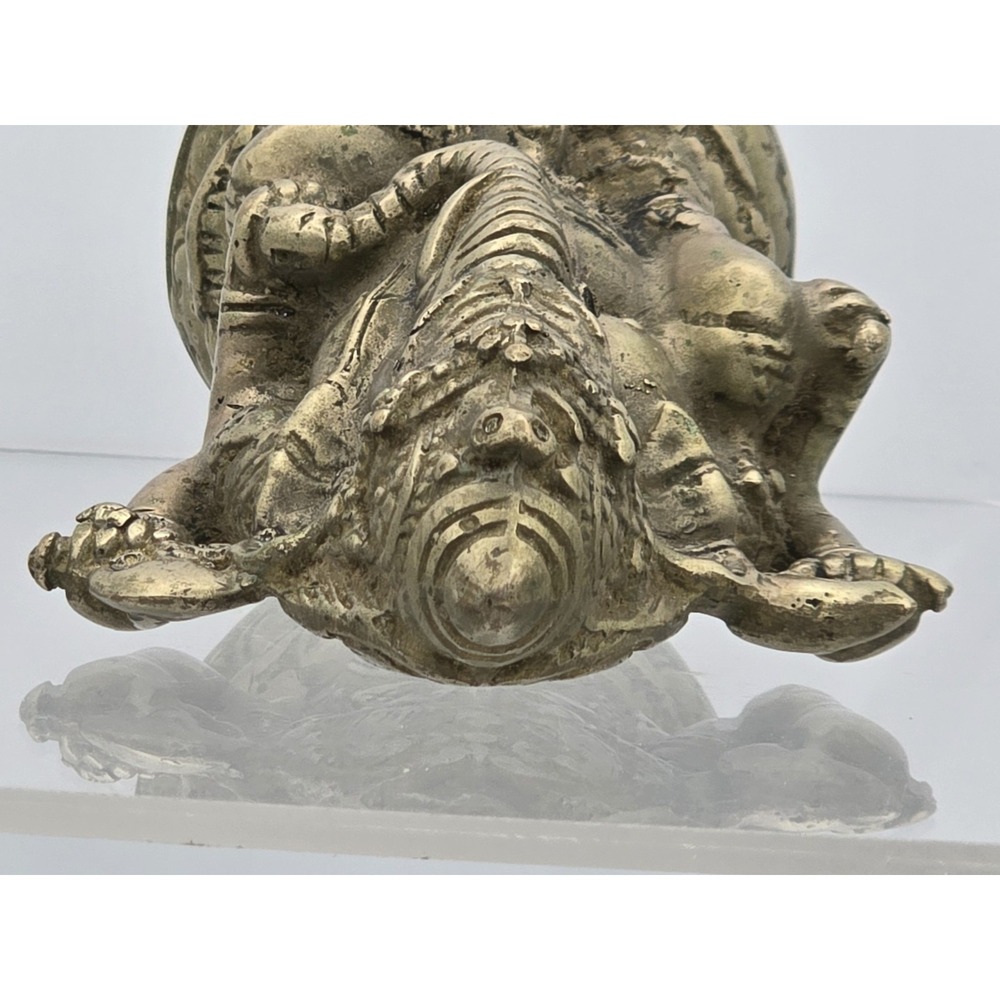Vtg 4" Silver Plated Brass Elephant Ganesha Wealth God Buddha‎ Statue - Picture 9 of 16